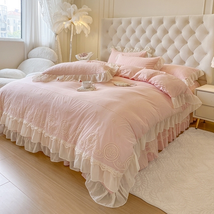 91家纺网 家纺一手货源 找家纺 （总）瑞宝 2025新款水洗棉花边系列四件套-茉莉