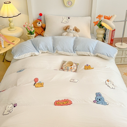 韩巢家纺 2024新款学生宿舍寝室上下铺超柔水洗棉单件被套-动物乐园 动物乐园白蓝