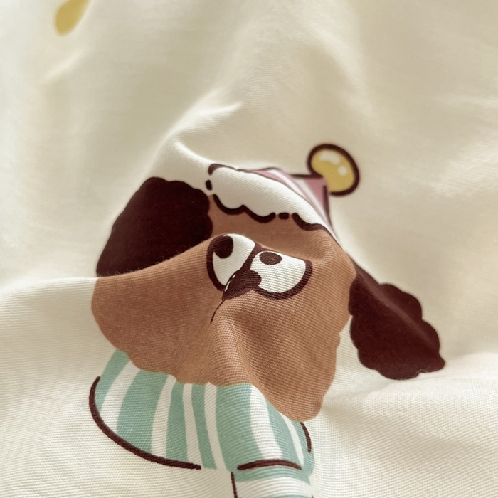 91家纺网 家纺一手货源 找家纺 慕尚家纺 2025新款全棉印花四件套 彩色爱心狗