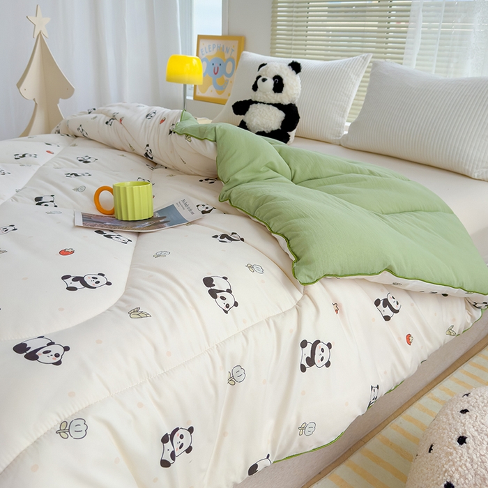 91家纺网 家纺一手货源 找家纺 卡派 2024新款亲肤水洗棉印花春秋被 熊猫