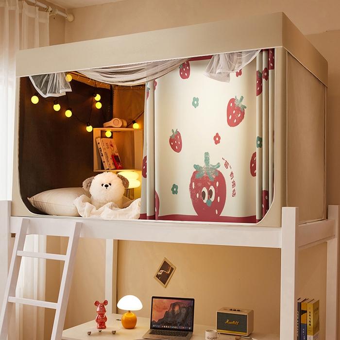 91家纺网 家纺一手货源 找家纺 2024新款学生宿舍强遮光坐床蚊帐 米色-莓有烦恼