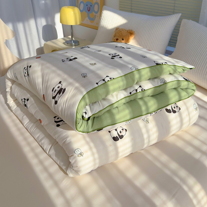 91家纺网 家纺一手货源 找家纺 卡派 2024新款亲肤水洗棉印花春秋被 熊猫