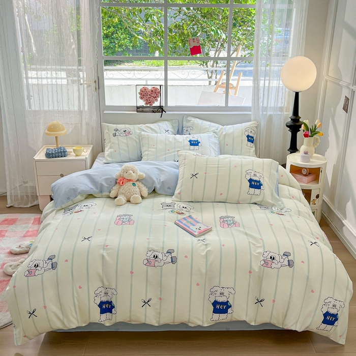 91家纺网 家纺一手货源 找家纺 慕尚家纺 2025新款全棉印花四件套 书生猫咪