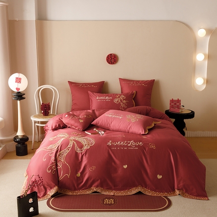 （总）星野 2024秋冬新款双股澳棉刺绣四件套-蜜月