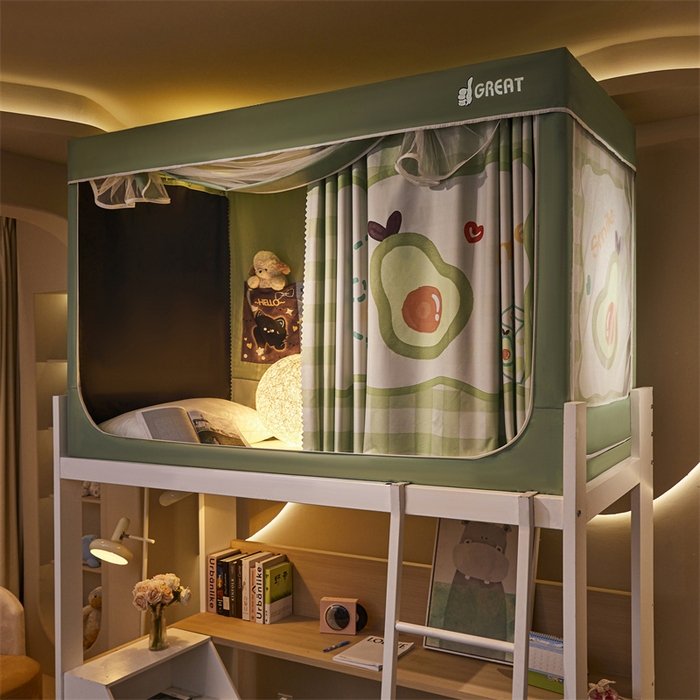 91家纺网 家纺一手货源 找家纺 迪凡保罗蚊帐 2025新款2416纳米环保加厚强遮光大版数码印花学生蚊帐（自带靠墙帘） 牛油果奶