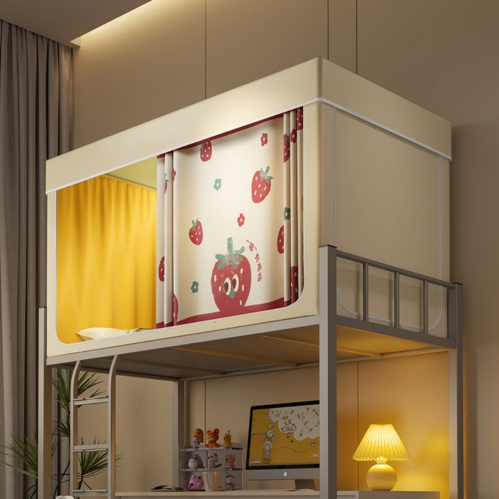 91家纺网 家纺一手货源 找家纺 2024新款学生宿舍强遮光坐床蚊帐 米色-莓有烦恼