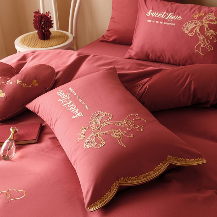 91家纺网 家纺一手货源 找家纺 （总）星野 2024秋冬新款双股澳棉刺绣四件套-蜜月