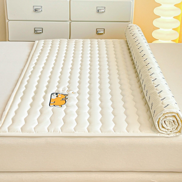 91家纺网 家纺一手货源 找家纺 恋绒家纺 2025新款刺绣款床褥床护垫绣花床垫 柯基KJ-象牙白