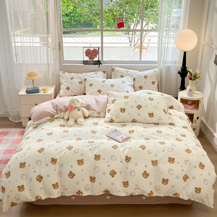 91家纺网 家纺一手货源 找家纺 慕尚家纺 2025新款全棉印花四件套 害羞熊