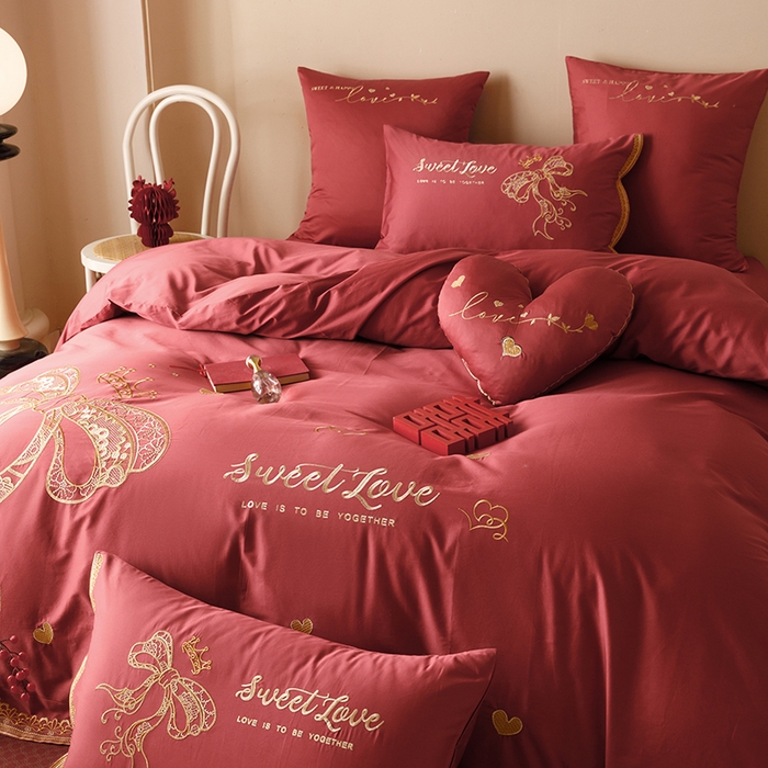 91家纺网 家纺一手货源 找家纺 （总）星野 2024秋冬新款双股澳棉刺绣四件套-蜜月