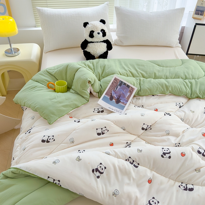 91家纺网 家纺一手货源 找家纺 卡派 2024新款亲肤水洗棉印花春秋被 熊猫