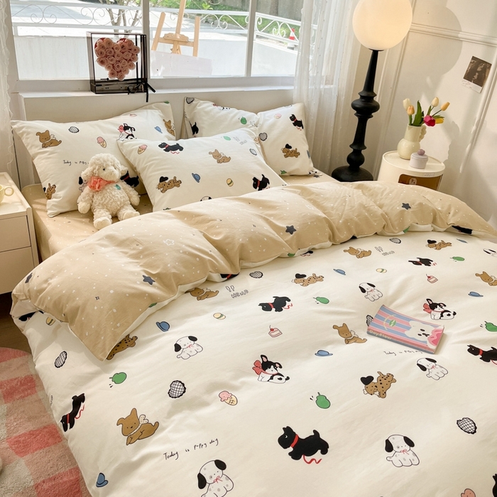 91家纺网 家纺一手货源 找家纺 慕尚家纺 2025新款全棉印花四件套 萌宠乐园