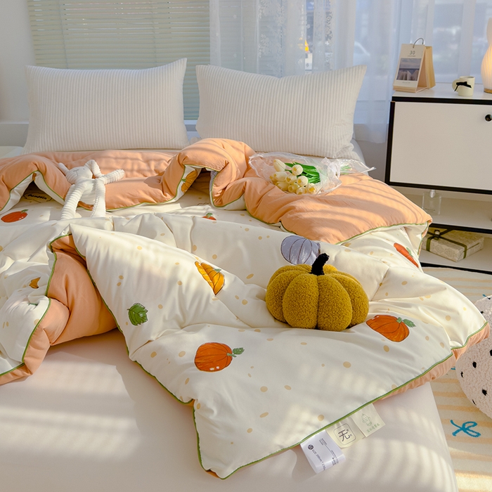 91家纺网 家纺一手货源 找家纺 卡派 2024新款亲肤水洗棉印花春秋被 南瓜
