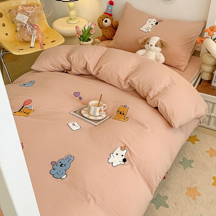 91家纺网 家纺一手货源 找家纺 （总）韩巢家纺 2024新款学生宿舍寝室上下铺超柔水洗棉床单被套三件套-动物乐园