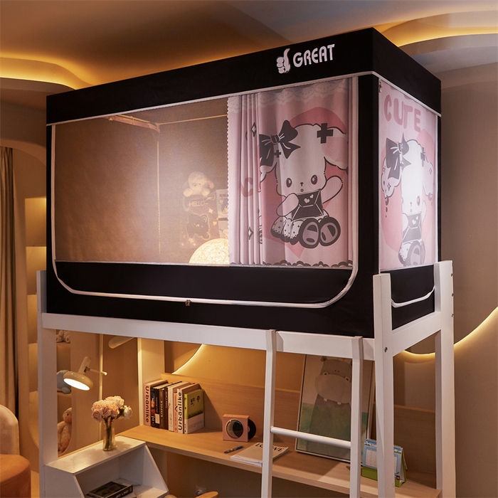 91家纺网 家纺一手货源 找家纺 迪凡保罗蚊帐 2025新款2416纳米环保加厚强遮光大版数码印花学生蚊帐（自带靠墙帘） 酷粉兔