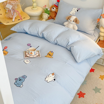 91家纺网 家纺一手货源 找家纺 （总）韩巢家纺 2024新款学生宿舍寝室上下铺超柔水洗棉床单被套三件套-动物乐园