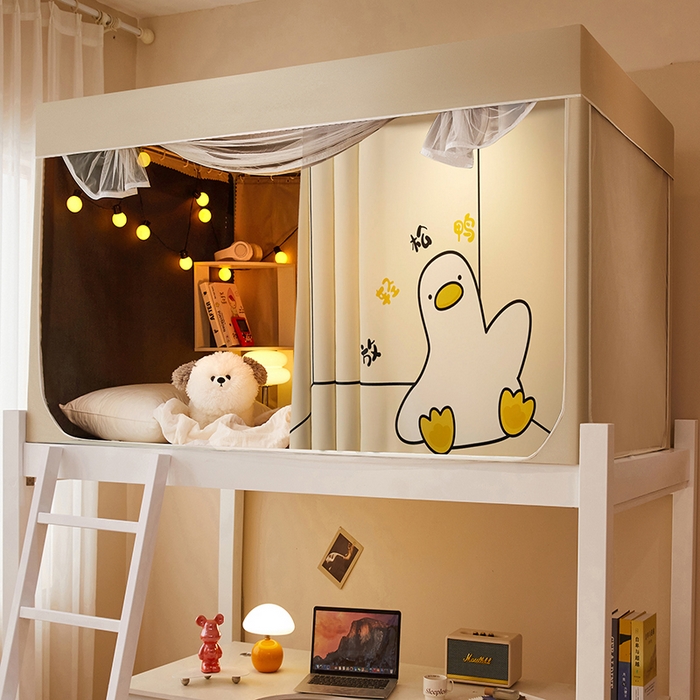 91家纺网 家纺一手货源 找家纺 2024新款学生宿舍强遮光坐床蚊帐 米色-放轻松鸭