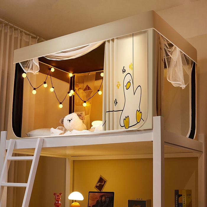 91家纺网 家纺一手货源 找家纺 2024新款学生宿舍强遮光坐床蚊帐 米色-放轻松鸭