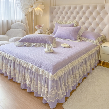 91家纺网 家纺一手货源 找家纺 瑞宝 2025新款水洗棉花边床裙三件套-茉莉 茉莉-风信紫