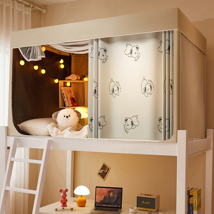 91家纺网 家纺一手货源 找家纺 2024新款学生宿舍强遮光坐床蚊帐 米色-哈基米