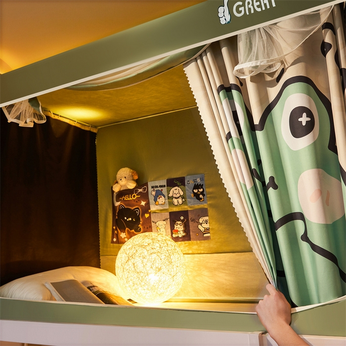 91家纺网 家纺一手货源 找家纺 迪凡保罗蚊帐 2025新款2416纳米环保加厚强遮光大版数码印花学生蚊帐（自带靠墙帘） 青蛙王子