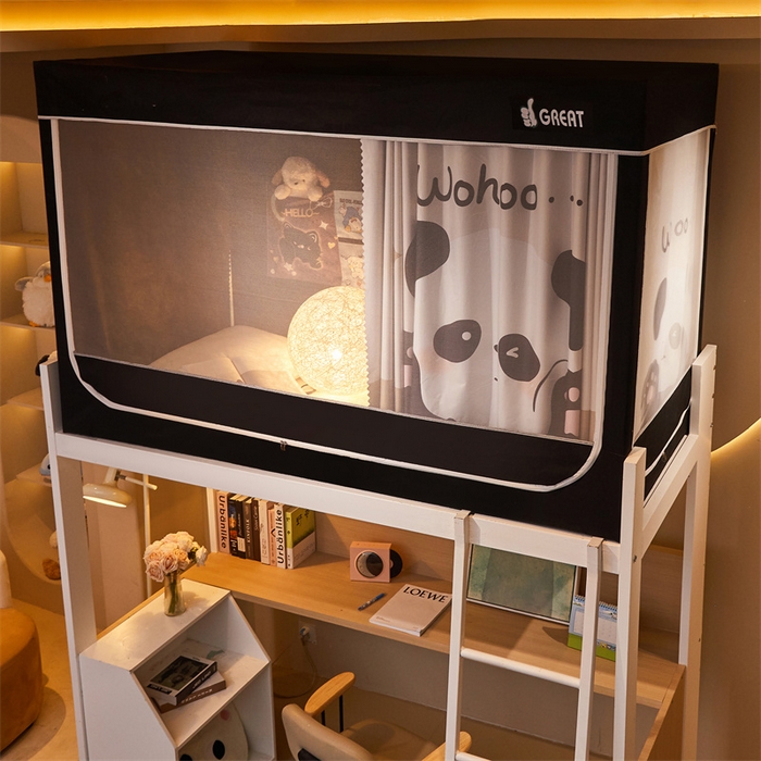 91家纺网 家纺一手货源 找家纺 迪凡保罗蚊帐 2025新款2416纳米环保加厚强遮光大版数码印花学生蚊帐（自带靠墙帘） 可爱熊猫