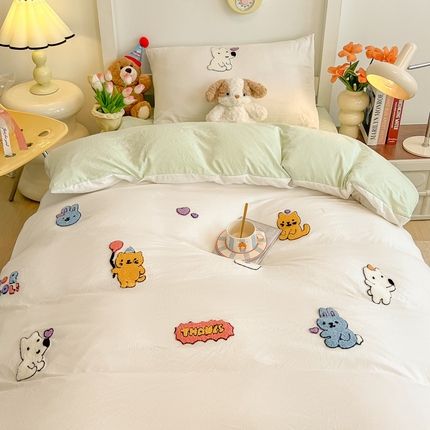 韩巢家纺 2024新款学生宿舍寝室上下铺超柔水洗棉单件被套-动物乐园 动物乐园白绿