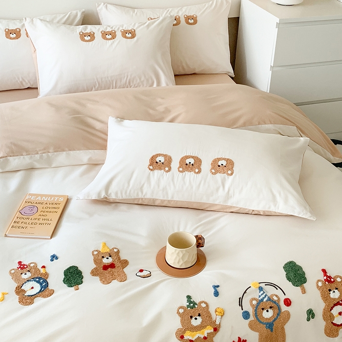 91家纺网 家纺一手货源 找家纺 （总）2024新款直播热卖卡通40S水洗棉全棉毛巾绣工艺四件套纯棉