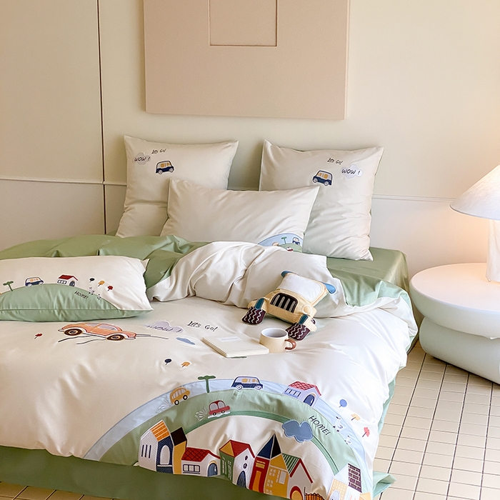 91家纺网 家纺一手货源 找家纺 （总）星野 2024秋冬新款双股澳棉贴布绣四件套-完美假日