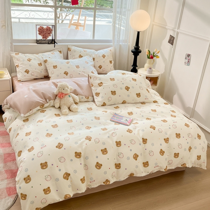 91家纺网 家纺一手货源 找家纺 慕尚家纺 2025新款全棉印花四件套 害羞熊