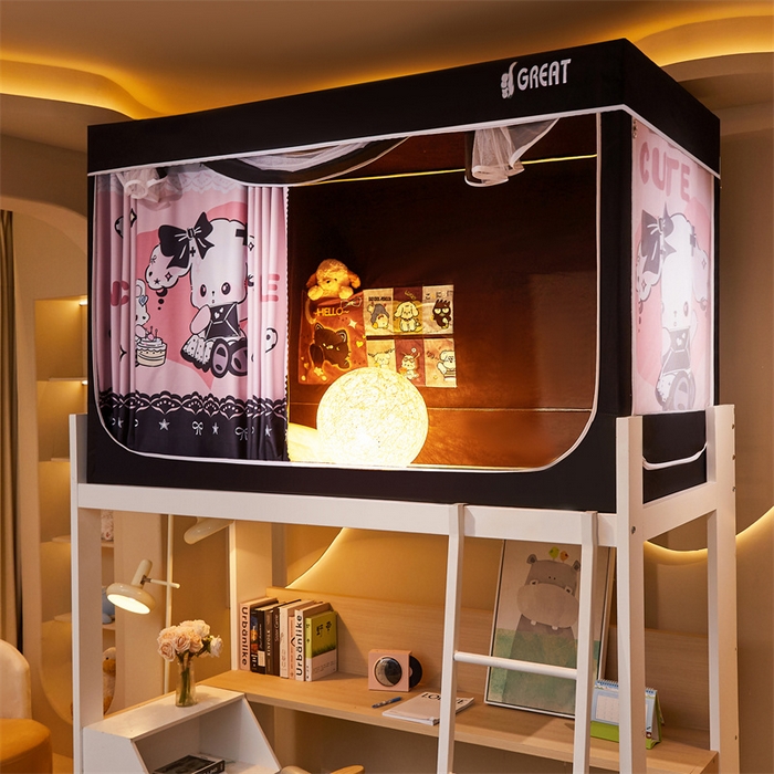 91家纺网 家纺一手货源 找家纺 迪凡保罗蚊帐 2025新款2416纳米环保加厚强遮光大版数码印花学生蚊帐（自带靠墙帘） 酷粉兔