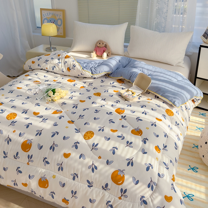 91家纺网 家纺一手货源 找家纺 迪乐妮家居 2024新款亲肤水洗棉印花春秋被 橙子