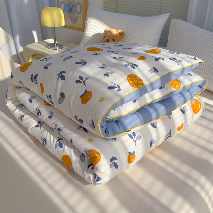 91家纺网 家纺一手货源 找家纺 卡派 2024新款亲肤水洗棉印花春秋被 橙子
