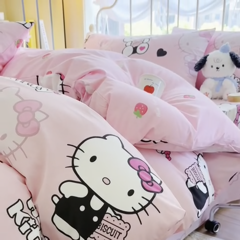 91家纺网 家纺一手货源 找家纺 2024新款授权经典奥特曼-三丽鸥全棉卡通四件套学生三件套【含防伪标】 爱心kt