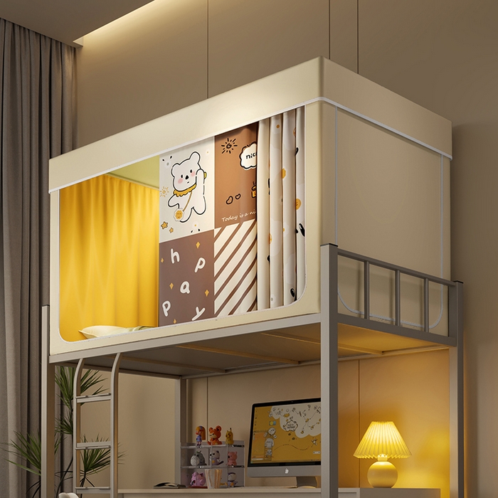 91家纺网 家纺一手货源 找家纺 2024新款学生宿舍强遮光坐床蚊帐 米色-NICE熊