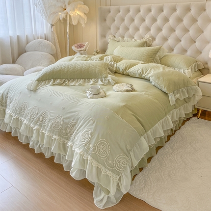 91家纺网 家纺一手货源 找家纺 （总）瑞宝 2025新款水洗棉花边系列四件套-茉莉