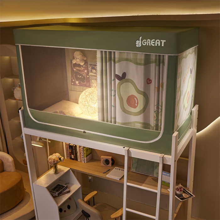 91家纺网 家纺一手货源 找家纺 迪凡保罗蚊帐 2025新款2416纳米环保加厚强遮光大版数码印花学生蚊帐（自带靠墙帘） 牛油果奶