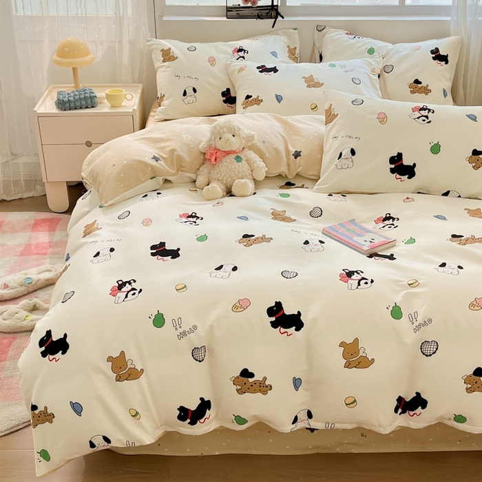 91家纺网 家纺一手货源 找家纺 慕尚家纺 2025新款全棉印花四件套 萌宠乐园