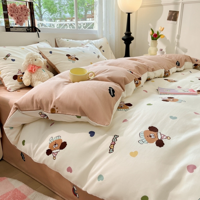 91家纺网 家纺一手货源 找家纺 慕尚家纺 2025新款全棉印花四件套 彩色爱心狗