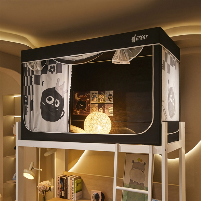 91家纺网 家纺一手货源 找家纺 迪凡保罗蚊帐 2025新款2416纳米环保加厚强遮光大版数码印花学生蚊帐（自带靠墙帘） 煤球小王子