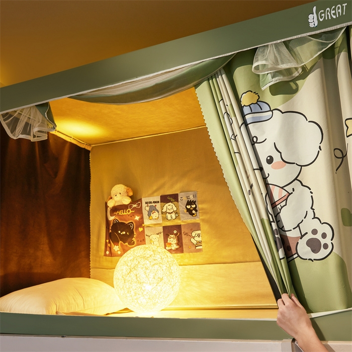 91家纺网 家纺一手货源 找家纺 迪凡保罗蚊帐 2025新款2416纳米环保加厚强遮光大版数码印花学生蚊帐（自带靠墙帘） 奶茶狗