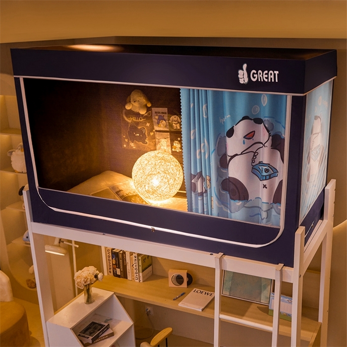 91家纺网 家纺一手货源 找家纺 迪凡保罗蚊帐 2025新款2416纳米环保加厚强遮光大版数码印花学生蚊帐（自带靠墙帘） 游泳熊猫