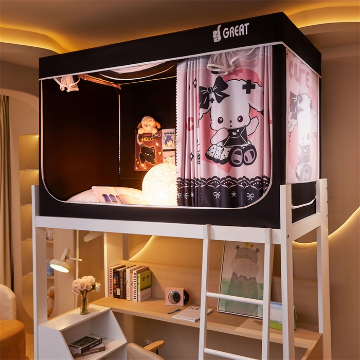 91家纺网 家纺一手货源 找家纺 迪凡保罗蚊帐 2025新款2416纳米环保加厚强遮光大版数码印花学生蚊帐（自带靠墙帘） 酷粉兔