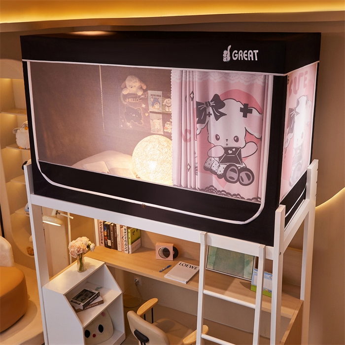 91家纺网 家纺一手货源 找家纺 迪凡保罗蚊帐 2025新款2416纳米环保加厚强遮光大版数码印花学生蚊帐（自带靠墙帘） 酷粉兔