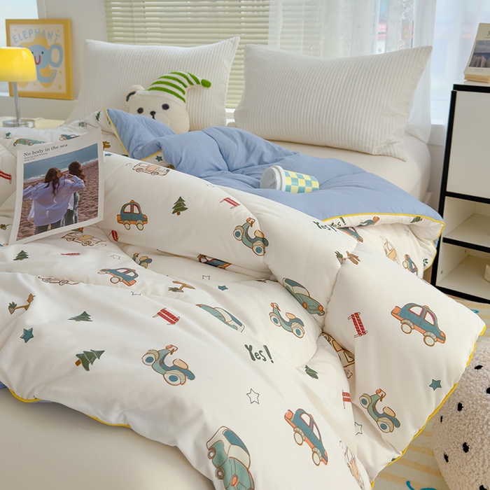 91家纺网 家纺一手货源 找家纺 迪乐妮家居 2024新款亲肤水洗棉印花春秋被 汽车总动员