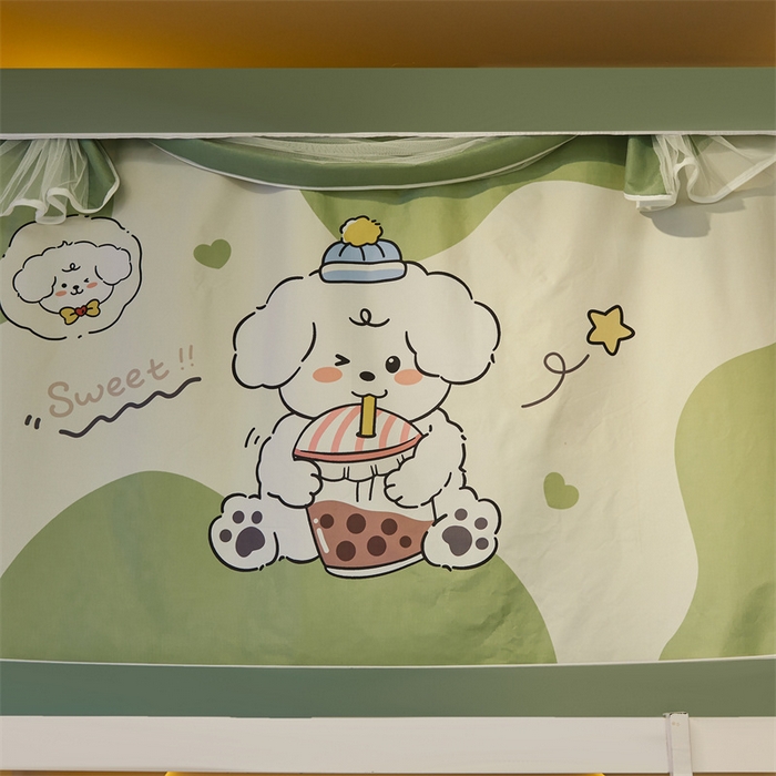 91家纺网 家纺一手货源 找家纺 迪凡保罗蚊帐 2025新款2416纳米环保加厚强遮光大版数码印花学生蚊帐（自带靠墙帘） 奶茶狗