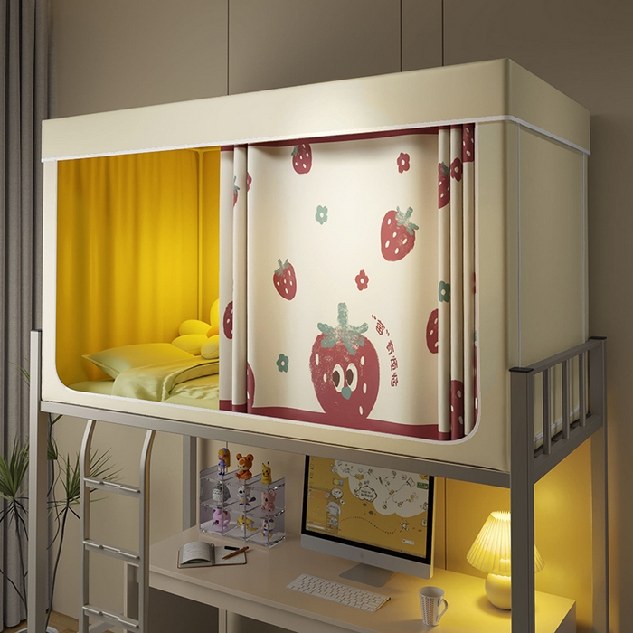 91家纺网 家纺一手货源 找家纺 2024新款学生宿舍强遮光坐床蚊帐 米色-莓有烦恼