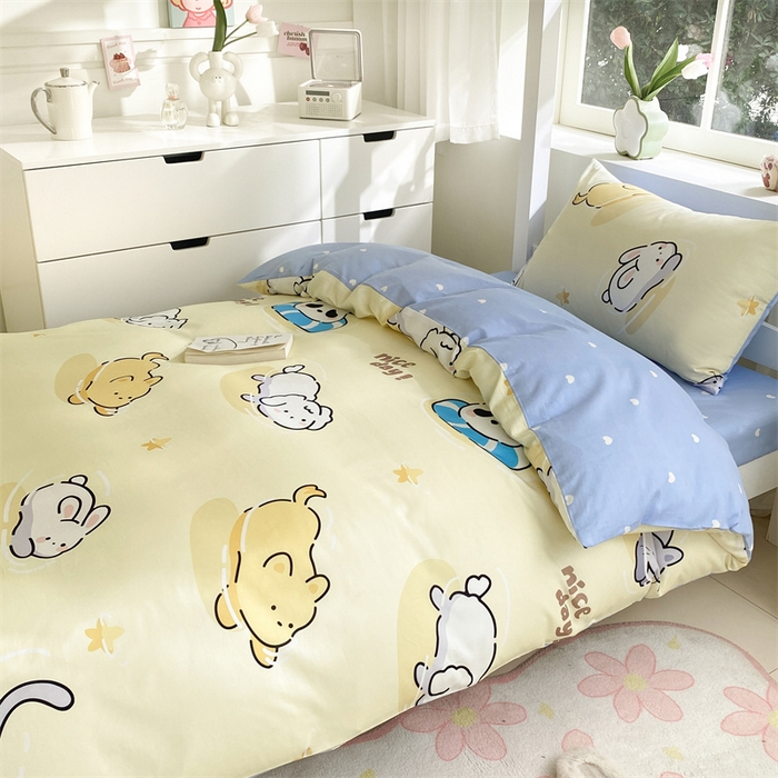 91家纺网 家纺一手货源 找家纺 本制 2024新款学生季全棉印花三件套 浮生-米