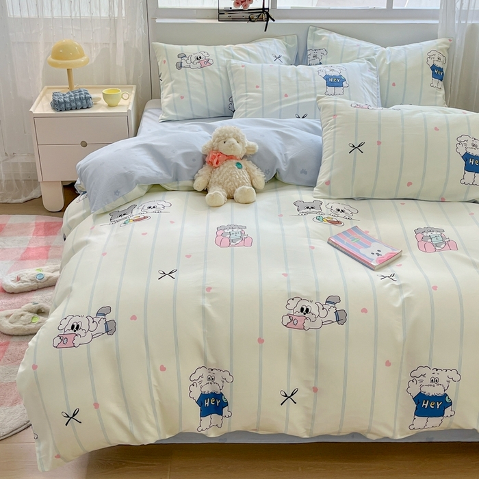 91家纺网 家纺一手货源 找家纺 慕尚家纺 2025新款全棉印花四件套 书生猫咪