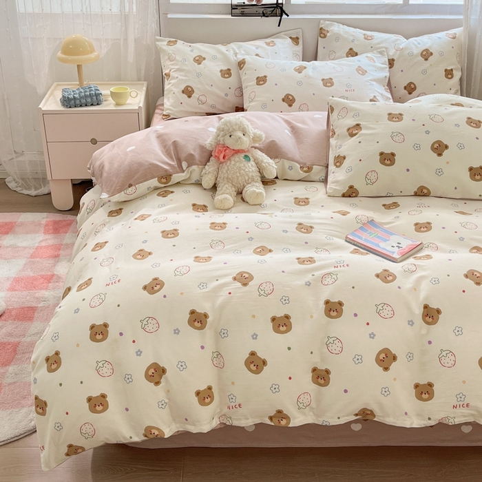 91家纺网 家纺一手货源 找家纺 慕尚家纺 2025新款全棉印花四件套 害羞熊